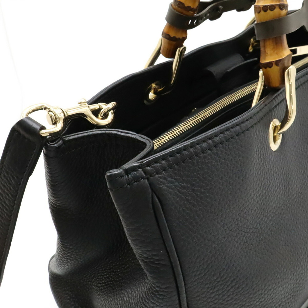 GUCCI Bamboo Shopper Medium Size Leather Tote Bag Handbag Shoulder Black 323660 - Picture 5 of 9